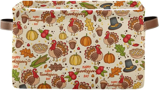Storage Basket Thanksgiving Day Pumpkins Cube Storage Bins Organizer Bag Collapsible Closet Shelf Baskets with handle for Baby Cloth Pet Toy Book 14.2×10.2×8.3 IN