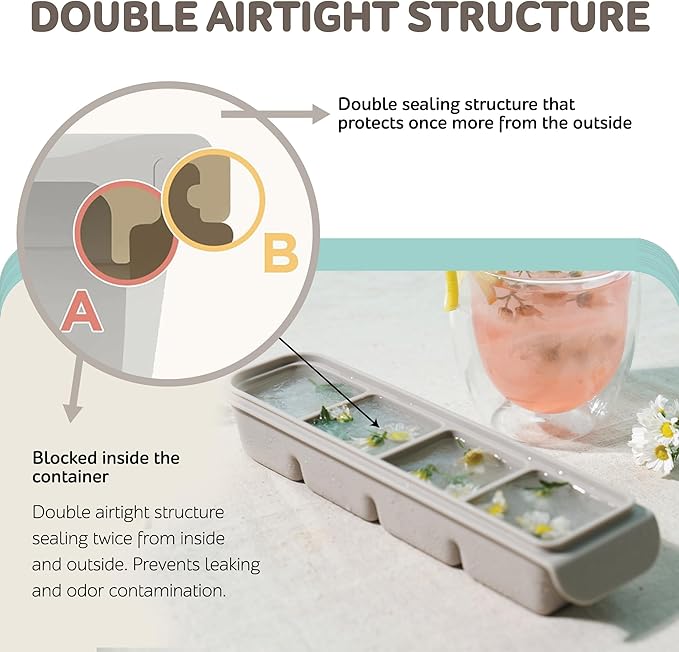 Silicone Freezer Trays with Lid,1.7oz 4 Section - Leak Proof Silicone Freezer molds for Homemade Baby Food Breastmilk, Purees, Vegetables, Baby Food Jars Ice Tray with Lid BPA Free Mix Beige