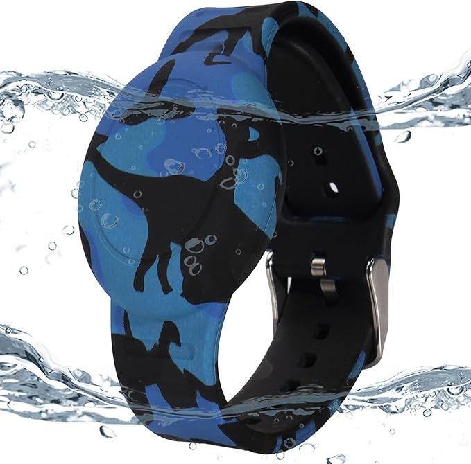 Waterproof AirTag Bracelet for Kids, Hidden Printed Wristband for Apple Air Tag, Silicone AirTag Holder GPS Tracker Case for Band for Child Toddler, Secure Anti-Lost Protection(Blue)