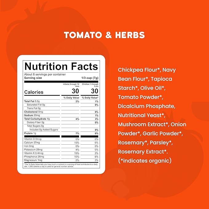 Serenity Kids 6+ Months Grain-Free Allergen-Safe Puffs for Toddlers & Babies - No Grains, Gluten, Nuts, Rice - Organic Veggies, Legumes, Olive Oil, Tomato & Herbs - 6 Count - Can Of Puffs