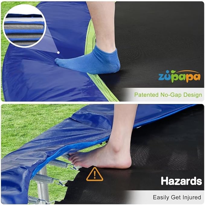 Zupapa Trampolines No-Gap Design 1500 LBS Weight Capacity 16 15 14 12 10 8FT for Kids Children with Safety Enclosure Net Outdoor Backyards Large Recreational Trampoline