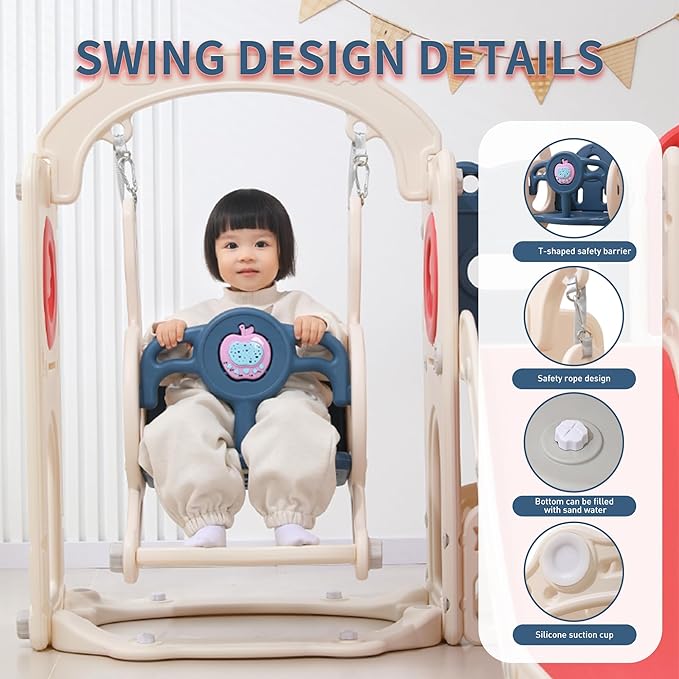 Toddler Outdoor Climber Playset with Basketball for Kids Ages 1 to 3 Years Slide and Swing Set 12 in 1 Playground Indoor Slide for Kids Durable Ecofriendly Plastic Backyard Playset Red