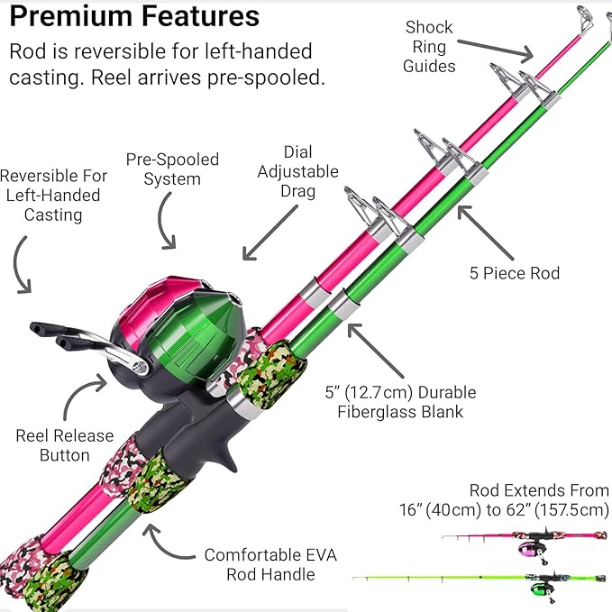 Kids Fishing Pole, Kids Portable Telescopic Fishing Rod Set, Tackle Box and Fishing Net Combo Kit, Kids Fishing Gear for Boys and Girls Age 5-10 and Youth
