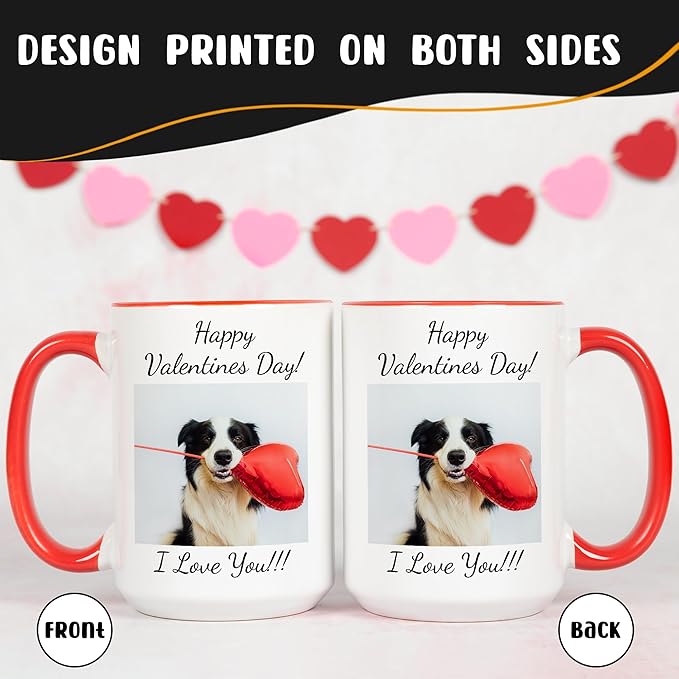 Personalized Coffee Mug 15 Oz, Custom Picture Text or Logo Ceramic Mug, Customized Gift for Men & Women, Taza Personalizada with Photo and Words, Customizable Large Tea Cup | White - Red