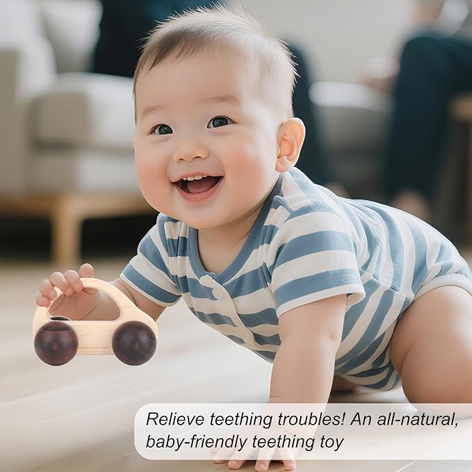 BOXOB Wooden Toys Cars, VehicleToy for Fine Motor Skill Development Wood Baby Push Race Car for Kids Toddlers Baby Boy Girl Birthday Nursery Decor Gift (Color 2)