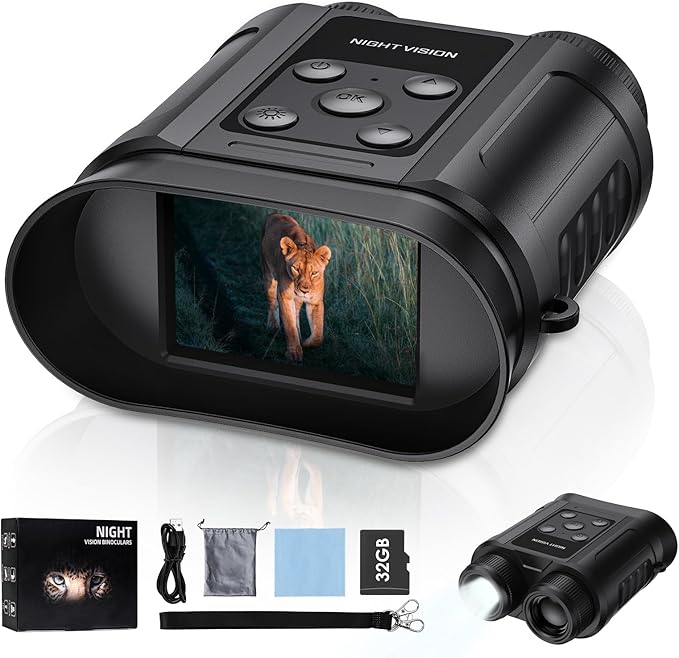 Night Vision Goggles,Compact Night Vision Binoculars,32GB Card Included, Photo/Video Capture,Outdoor Tools for Education, Wildlife Watching,Gifts for Boy, Gifts for Men, Gifts for Father (Black)