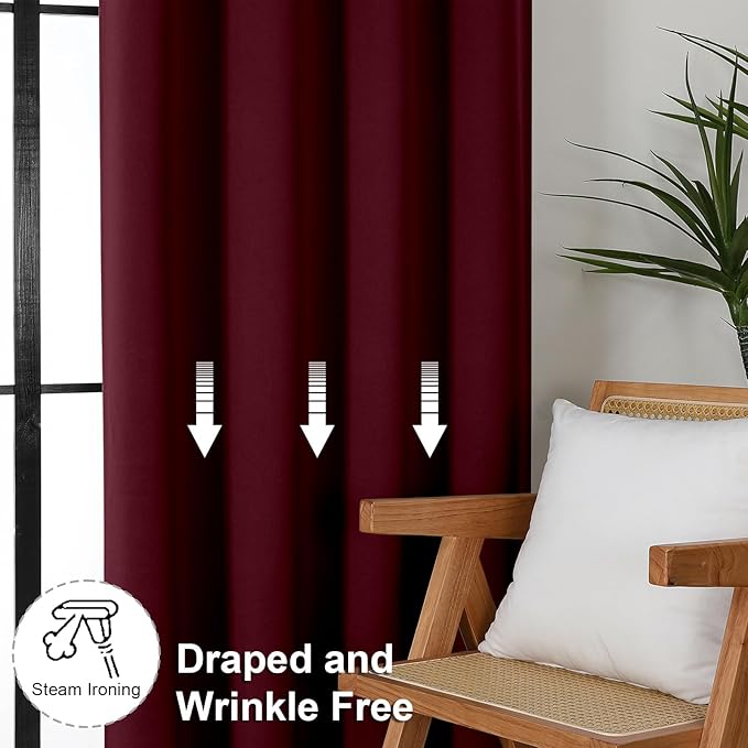 Simplebrand Ava Burgundy Short Blackout Curtains for Bedroom 54 Inches Long 2 Panels Set, Solid Thermal Insulated, Energy Saving Window Treatment Curtains Blackout Drapes, W40 x L54 Inch, Burgundy