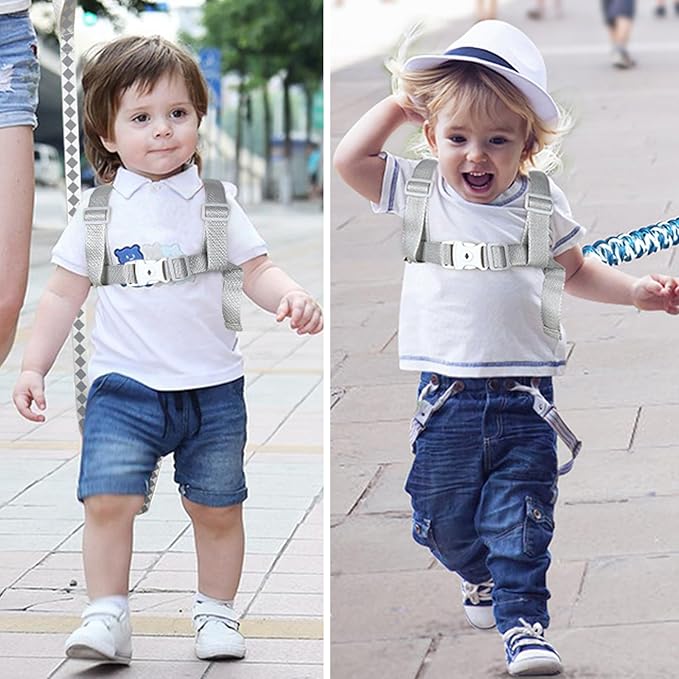 Toddler Harness Leash+ Anti Lost Wrist Link, Accmor Cute Dinosaur Kids Harness with Leash, Foldable Child Leash Baby Walking Wristband Assistant Strap Belt for Parent Boys Outdoor Activity