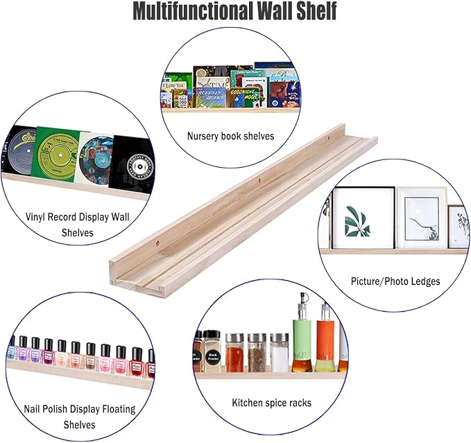 AZSKY 48 Inch Long Narrow Floating Shelves for Wall Storage Rustic Natural Wood Wall Shelf for Wall Décor Wall Bookshelf for Kids Room Picture Ledge Shelf a Set of 3