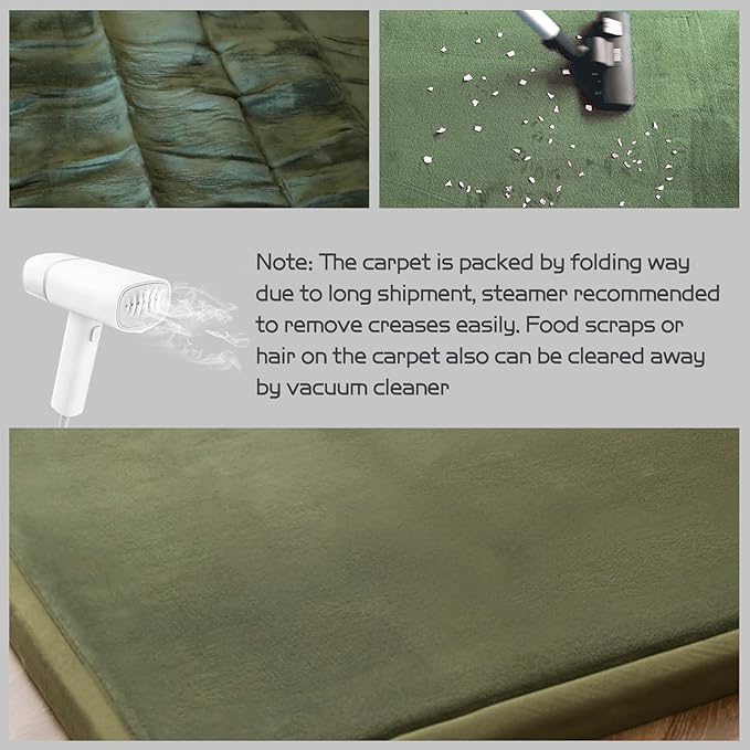 MAXYOYO Coral Velvet Area Rug, Thick Japanese Tatami Mat Living Room Carpet with Non-Slip Backing, Large Solid Color Mat for Bedroom Dormitory Yoga, Olive Green, 78 by 78 inch