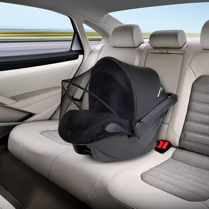Beberoad Love 2-in-1 Car Seat Canopy - Universal Baby Car Seat Cover with Sunshade & Mesh Protection, 2-Way Zipper for Easy Access (Black)