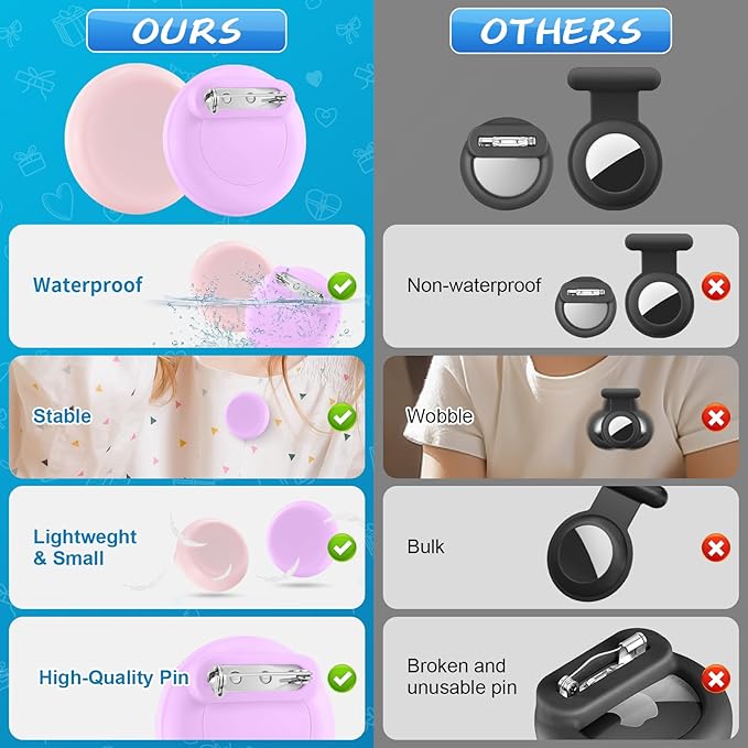 Waterproof Air Tag Holder for Kids, 4 Pack Air Tag Case with Invisible Pin, Soft Silicone Anti-Lost for Apple Air Tag, Used for Children, Elderly, Hidden Inside Clothes, Bag (White/Red/Pink/Purple)