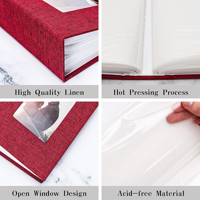 Vienrose Photo Album 4x6 100 Pages Photos Linen Cover Picture Book with Front Window for Baby Wedding Children