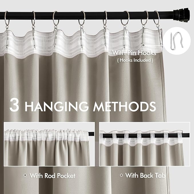 MIULEE Stone Back Tab Blackout Curtains 72 Inches Long 2 Panels Set for Living Room Bedroom Privacy, Rod Pocket/Pinch Pleat Thermal Insulated Room Darkening Pleated Light Blocking Drapes