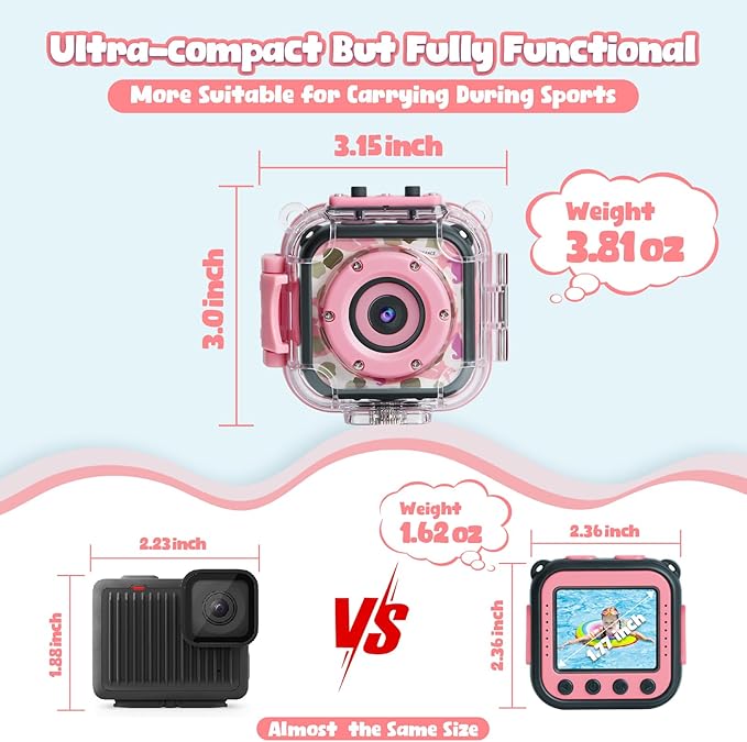 PROGRACE Kids Waterproof Camera Girls - Kids Video Camera Underwater 1080P HD Children Camcorder Digital Cameras for Girls Christmas Birthday Toys Gifts 3 4 5 6 7 8 9 10 11 12 Year Old