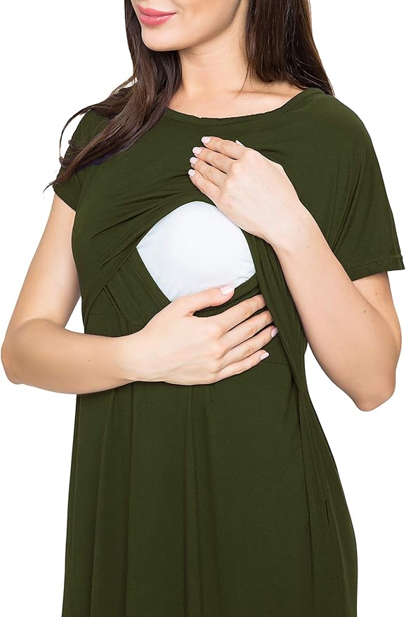 Smallshow Women's Maternity Nursing Dresses Split Long Dress for Breastfeeding