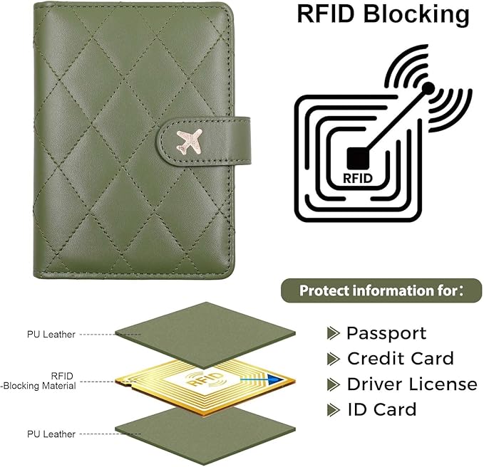 Melsbrinna Rfid Passport Holder for Travel women/Men, Cute Passport Wallet Rfid Blocking Card Slots, Rfid Passport Cover/CaseTravel Wallet, Passport Book Holder (1, LG GREEN)