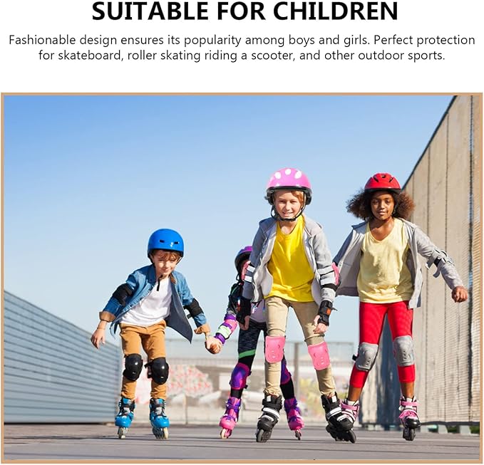 Totority Kids Helmet Knee Elbow Pads: 7pcs Children Skating Helmet Skateboard Knee Gear Wrist Cuff Elbow Protectors Pink