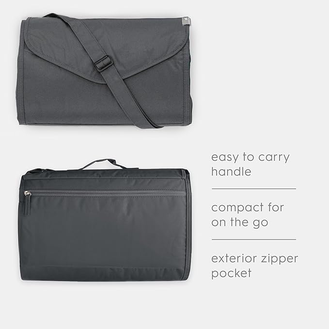 Little Unicorn 5'x5' Outdoor Family Picnic & Beach Blanket | Durable & Water-Resistant Fabric | Compact Fold & Easily Wipes Clean | Zipper Pocket (Shoreline Stripe)