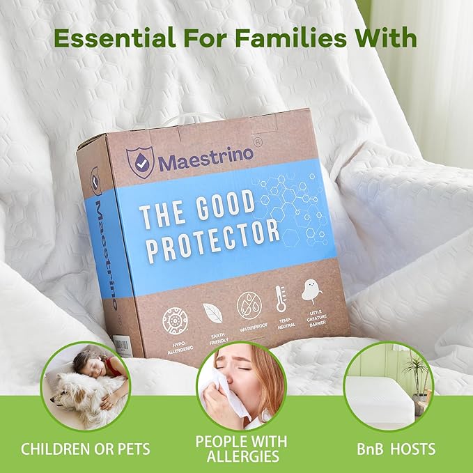 Premium Tencel California King Mattress Protector Cover in White, Natural and Skin Soft, Waterproof and Fully Fitted Deep Pocket, Hypoallergenic, Breathable, Noiseless and Absorbent