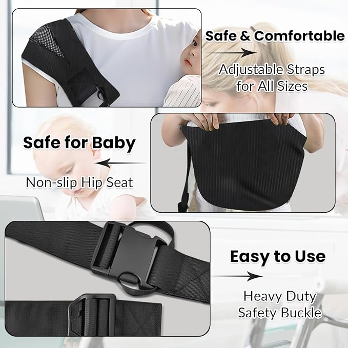 Baby Sling Carrier - Adjustable Baby Sling 2025 Upgraded Toddler Sling Comfortable Baby Wrap Carriers Ergonomic-Designed, Travel Friendly Carrying 10-45 Lbs(Black)