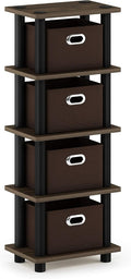 FURINNO Turn-N-Tube 4-Bins System Rack, Columbia Walnut/Black/Dark Brown by Furinno-FitsYourSpaceFitsYourBudget
