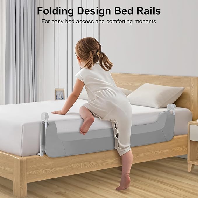 Bed Rail for Toddlers,Swing Down Kids Bed Rails Guard for Twin,Full,Queen,Bunk Size Bed,Extra Tall Childbed Rail Guard with Reinforced Anchor Safety System(Grey,40 Inch,1 Side)