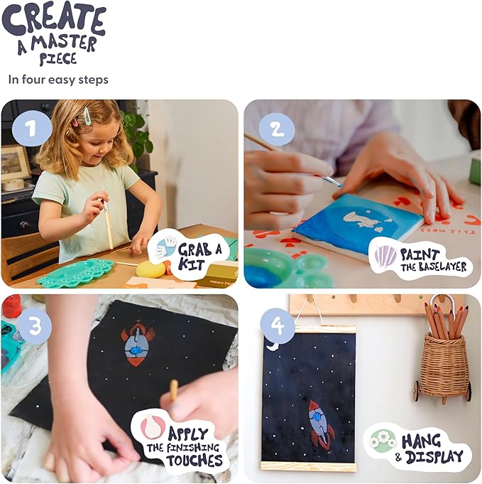 Sculpd Kids Painting Kit, Paint Craft Set for Kids Age 4 to 6, Includes 10 Colour Paint Set, 4 Paint Pens, 2 Canvases, Easels, Magnetic Picture Frame, Additional Art Supplies and Free Guidebook