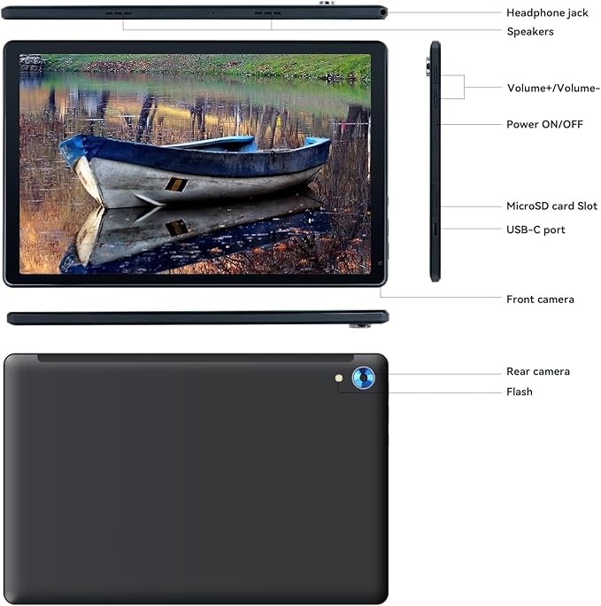 Android Tablet, 10.1 inch Tablets with 1280 * 800 IPS HD Touchscreen, Octa-Core Processor, 10(4+6) GB RAM 128GB ROM, 1TB TF Card Expandable, 5G/2.4G WiFi, BT 5.0,Dual Camera, Google Tablet