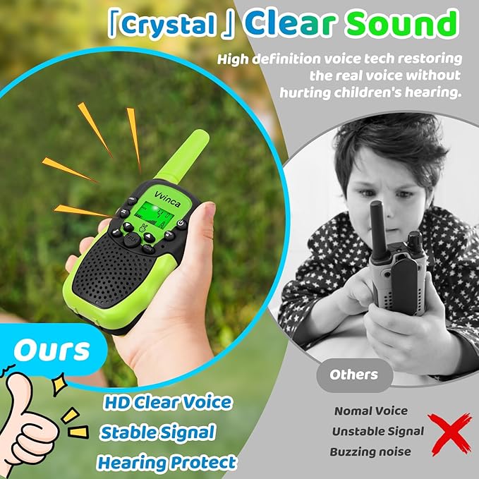 Vvinca Walkie Talkies for Kids, Rechargeable Toys for Ages 3 4 5-7 8-12 Year Old Boys Girls with Flashlight 22CH 2 Way Radio, 3 KM Long Range Walkie Talkie for Adventure Game Camping