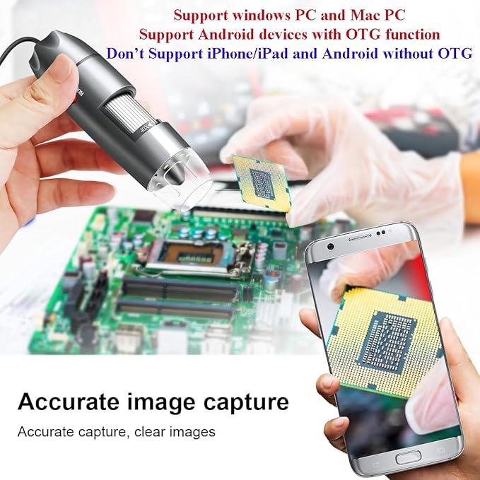 USB Microscope Camera 40X to 1000X, Cainda Digital Microscope with Metal Stand & Carrying Case, Compatible with Android Windows Linux Mac, Portable Microscope Camera for Kids Students Adults (Gray)