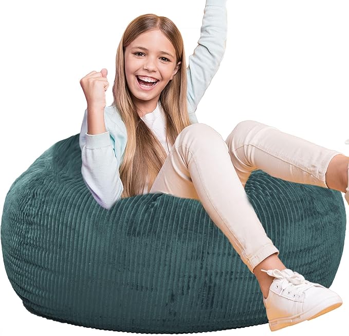 Classic Bean Bag Chair, with Faux Rabbit Fur Cover for Teens and Kids, Memory Foam Bean Bag Chairs, Ultra Soft Faux Fur Fabric, 2.5 feet Round Fluffy Bean Bag Sofa