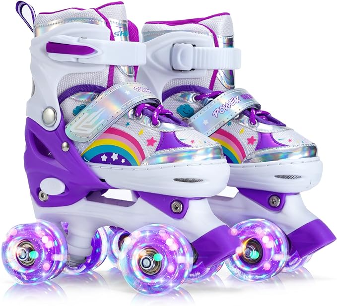 Girls Roller Skates for Kids Beginners 4 Size Adjustable Roller Skates, Light UP 8 Wheels for Girls Roller Skate Fun Illuminating Roller Skate for Kids Boys patines para niñas