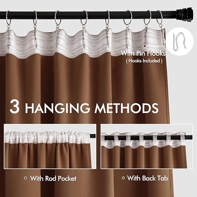 MIULEE Back Tab Blackout Curtains 96 Inch Long 2 Panels Set for Living Room Bedroom, Rod Pocket/Pinch Pleated Long Thermal Insulated Room Darkening Floor to Ceiling Drapes, W52xL96, Cappuccino Brown