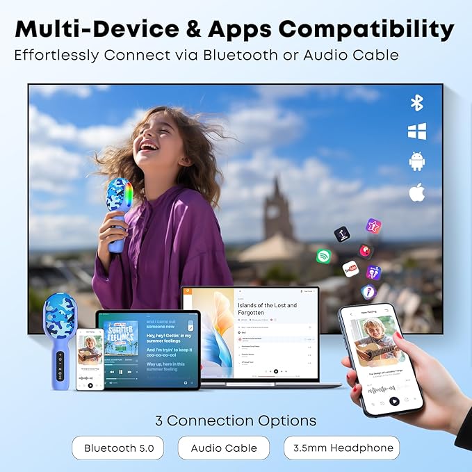 StageSound Karaoke Microphone, Wireless Bluetooth Microphone with Dynamic LED Lights, 5-in-1 Portable Handheld Mic Speaker Machine for Singing Home Party Toys Birthday Gift for Kids Adults Boys Girls