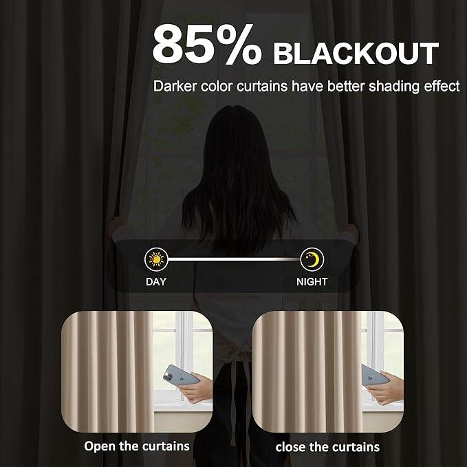 KEQIAOSUOCAI Pinch Pleated Window Curtain Panels 96 Inches Long Light Blocking Solid Ceiling Floor Pleated Curtains Hooks Track Privacy Memory Shape Drape for Living Room,Khaki,40x96, Set of 2