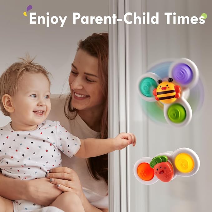 ALASOU 3PCS Pop Suction Cup Spinner Toys for 1 Year Old Boy Girl|Novelty Spinning Tops Toddler Toys Age 1-2|Sensory Baby Bath Toy for Toddlers 1-3|12 18 Months Boy Birthday Gift for Infant