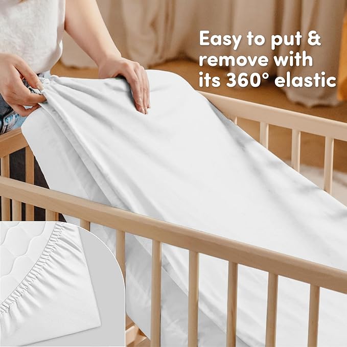 Sweety Fox 2-Pack Cotton Jersey Crib Sheets – Soft Fitted Sheets for Boys and Girls, Mini Crib Sheets, Toddler Bed Sheets (White)
