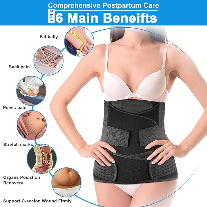 TiRain 3 in 1 Postpartum Belly Support Recovery Belly/Waist/Pelvis Belt C Section Postpartum Belly Wrap Band Corset waist trainer