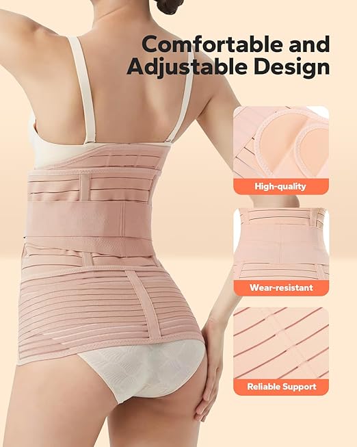 3 in 1 Postpartum Belly Band (Beige), Posture Correction Abdominal Binder, Waist Binder (For waistline 33"-41", XL)