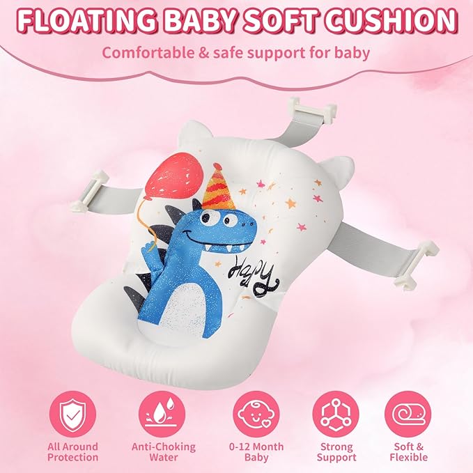 Baby Bathtub,Collapsible Baby Bath Tub with Thermometer & Soft Floating Cushion,Portable Travel Baby Bathtubs for Newborns to Toddlers 0-36 Months(Crab Pink)