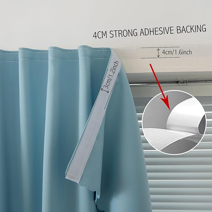 Self Adhesive Curtains, Black Out Shade for Window, Blackout Fabric Temporary Window Coverings Easy to Hang Curtains No Rod Needed, Use for Bedroom, Room, Kitchen, 47" W X 71" L, Lake Blue, 1 Panel