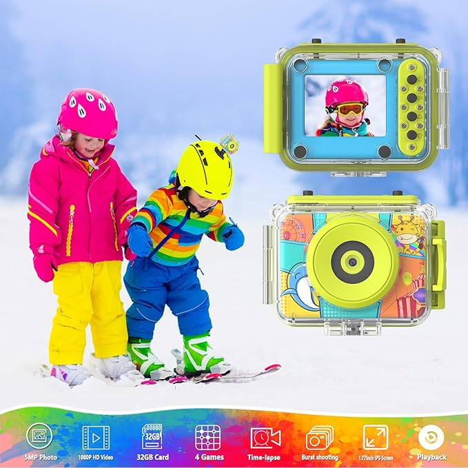 Kids Digital Camera Waterproof,CHAKEYAKE 1080P Video Kids Underwater Selfie Camera,Children Sports Camera for Birthday Gifts Toys for Boys Age 3-12