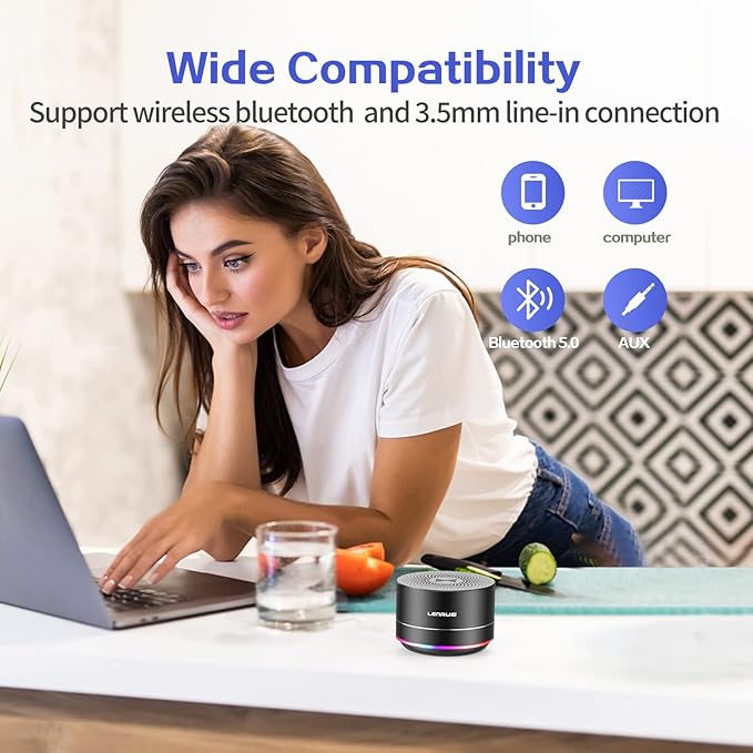 LENRUE Portable Bluetooth Speakers,Wireless Speaker with Clear Sound, Long Playtime, Small Mini Metal Speaker,Christmas Birthday Gifts for Men, Women,Kids(Black)