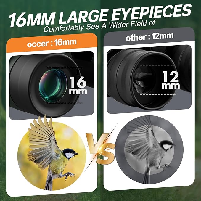 15x30 Compact Binoculars for Adults and Kids - Occer Large View High Powered Binoculars for Bird Watching - Lightweight Easy Focus Binocs with Low Light Vision for Hunting Cruise Ship Travel