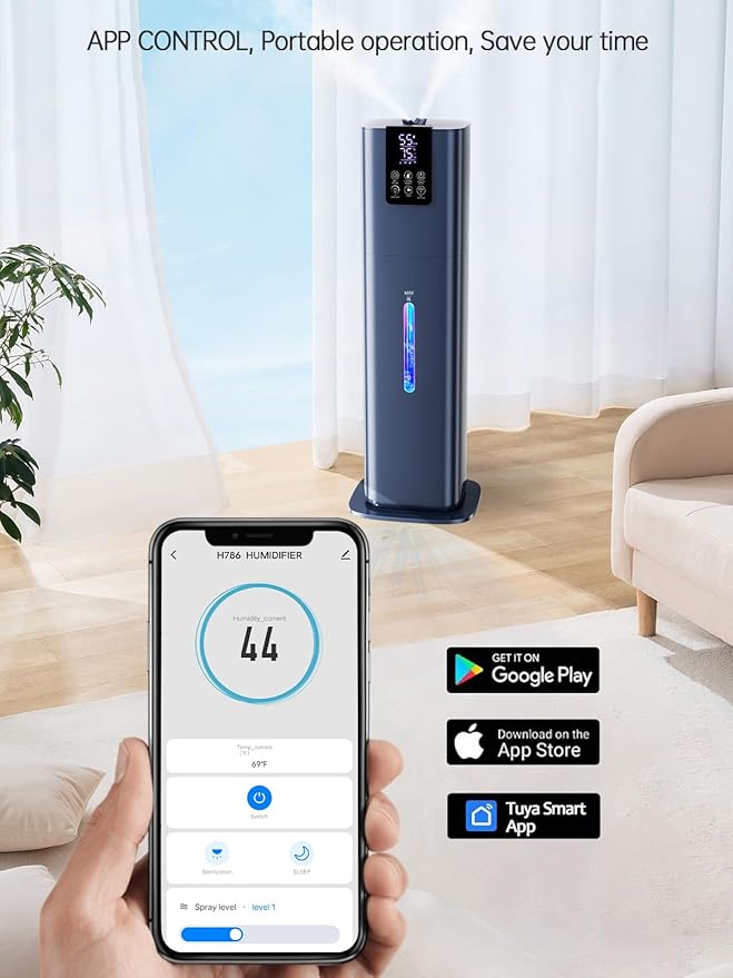 8L Smart Humidifiers for Bedroom Large Room, 2.1Gal Cool Mist Top Fill Diffuser Ambient Light, App & Remote Control, 3 Mist Modes, Quiet Humidifier for Home Office Plant (Blue)