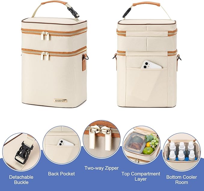 Breastmilk Cooler Bag with Ice Pack Fits 6 Baby Bottles Up to 9 Ounce