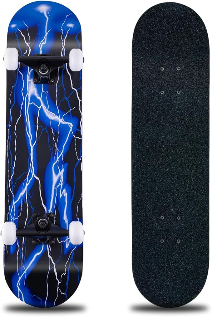 Skateboard,31 x 8 Inch Complete Skateboard, 8-Layer Maple Wood Deck Double Kick Standard Skateboards for Kids, Teens, Adult, Beginner