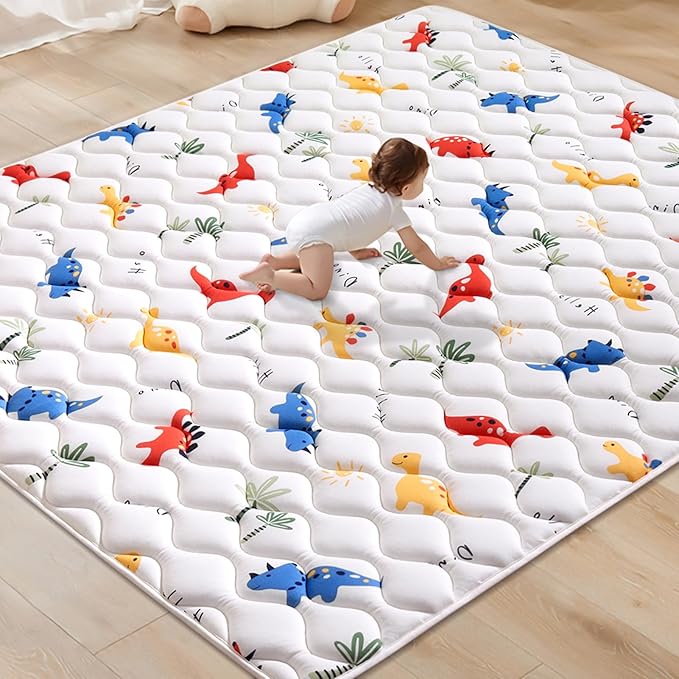 Odorless Premium Foam Baby Play Mat 4ft x 6ft, Soft Microfiber Fabric Crawling Mat for Floor- Comfortable and Hypoallergenic, Non-Slip Cushioned Floor Playpen mat for Infants,Babies,Toddlers
