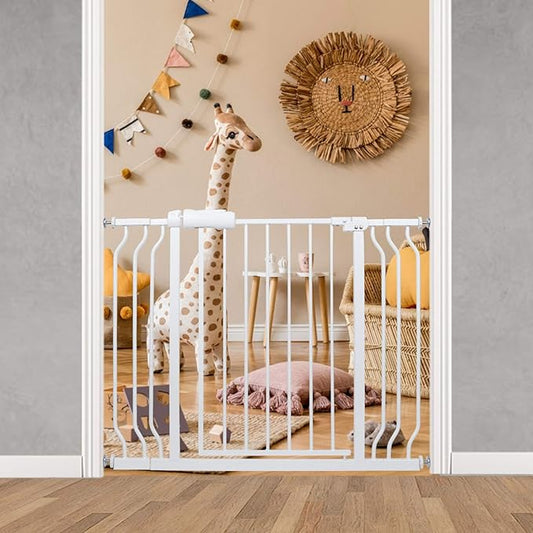 Wide Baby Gate for Stairs, Doorways, Hallways - Pressure Mounted - Walk Through - Dogs & Kids Gates - 38.5 to 43.5 Inch Wide